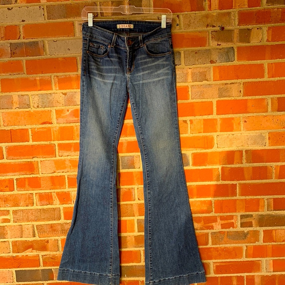 J Brand- low rise medium blue stretch flares-26
